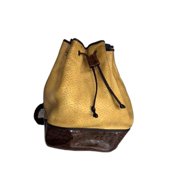 Vtg Sonlia Roberto Drawstring Bucket Bag leather ostrich look stylish - Picture 1 of 12